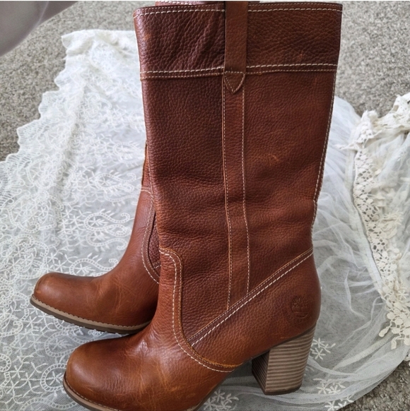 Timberland Rudson Cognac Brown Leather Tall Heeled BootsGenuine LeatherSize 10 - Picture 5 of 14
